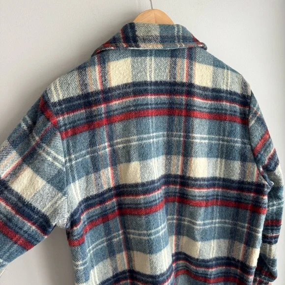 Vintage 60s 70s Caribou Coat Plaid Wool Jacket Shacket Button Up Mens M Womens L - Picture 9 of 14